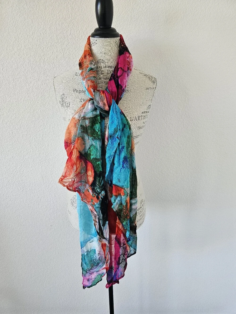 NWT Chico's Abstract Watercolor Floral Scarf Wrap Lightweight Sarong One Size